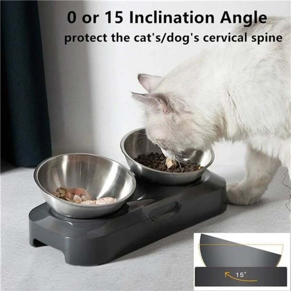 Raised Cat Bowl with Stainless Steel, Non-Slip Silicone Mat & Raised Cat Feeder
